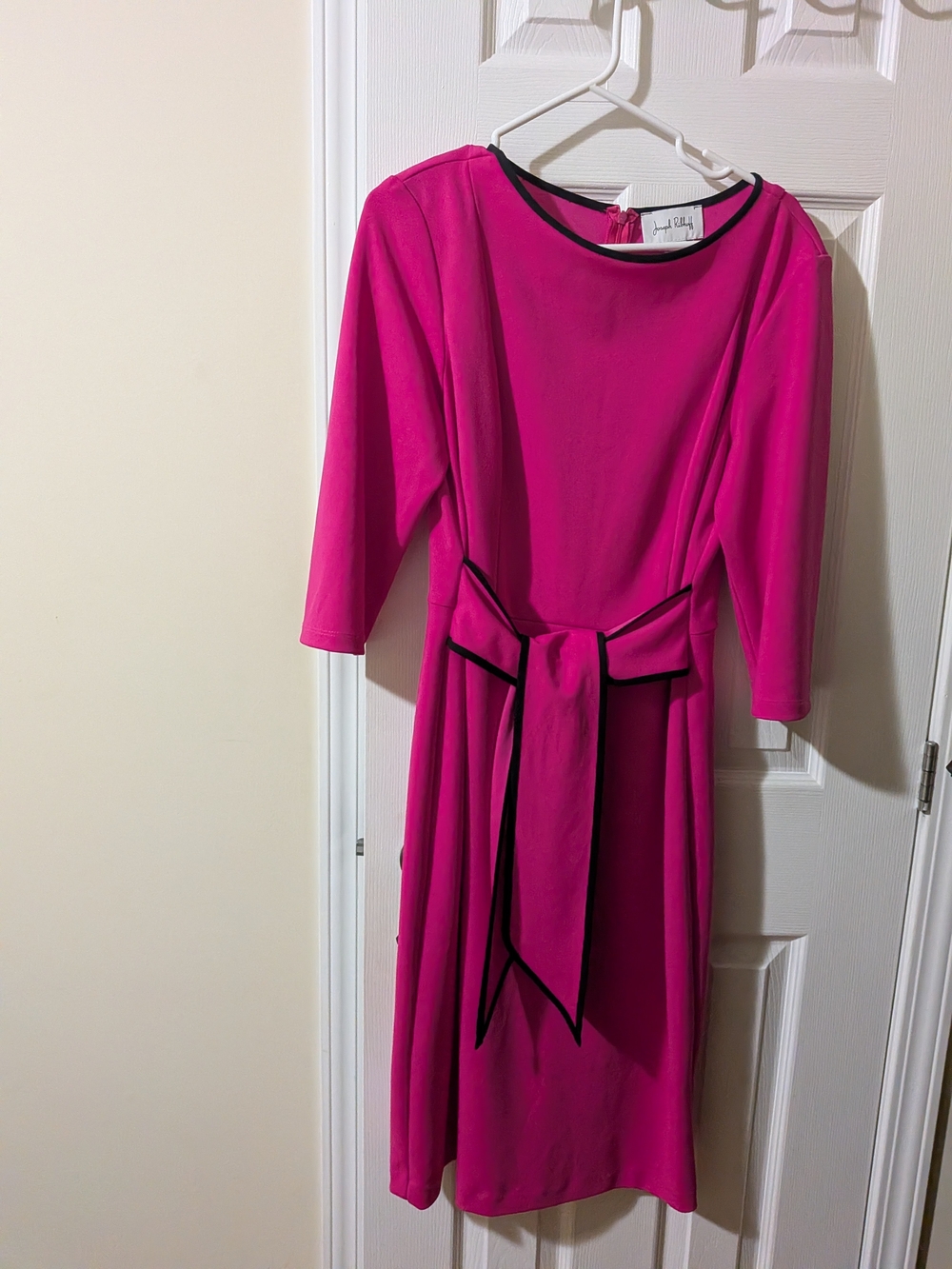 Joseph Ribkoff Bright Fuchsia Midi Dress with Black Trim